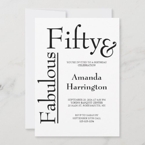Minimal Fifty and Fabulous 50th Birthday Party Invitation