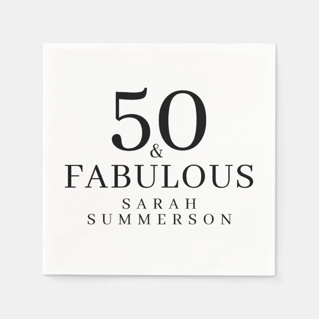 Minimal Fifty and Fabulous 50th Birthday Party Napkins (Front)