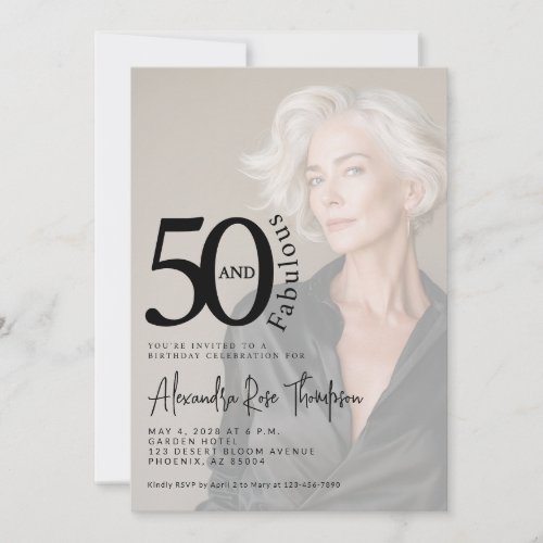 Minimal Fifty and Fabulous Photo 50th Birthday Invitation