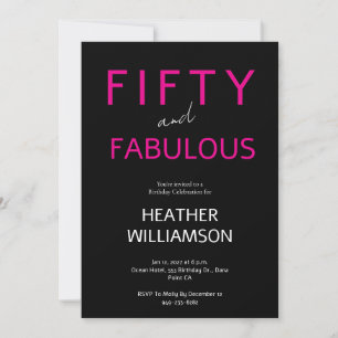 Minimal Fifty and Fabulous Pink 50th Birthday  Invitation