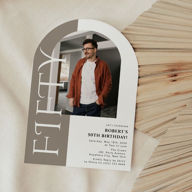Minimal FIFTY Arch Photo 50th Birthday Invitation (Creator Uploaded)