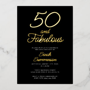 Minimal Fifty Fabulous Black 50th Birthday Party Foil Invitation
