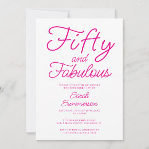 Minimal Fifty Fabulous Pink 50th Birthday Party Invitation