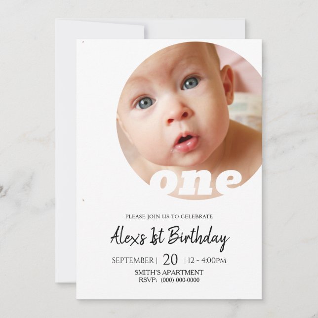 Minimal First Birthday Photo Invitation (Front)