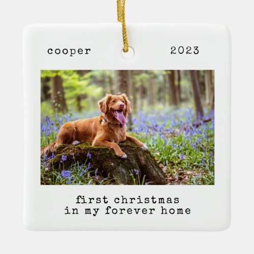 Minimal First Christmas In My Forever Home Dog Ceramic Ornament