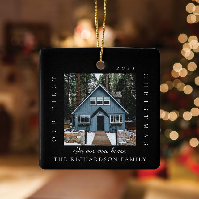 Minimal First Christmas In Our New Home 2 Photo Ceramic Ornament (Minimal First Christmas In Our New Home 2 Photo Ceramic Ornament)