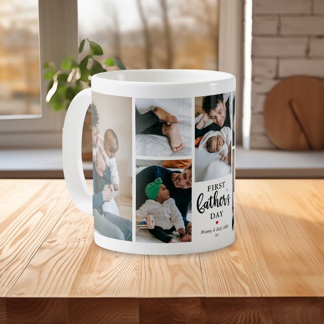 Minimal First Father's Day Photo Collage Keepsake Coffee Mug (Creator Uploaded)