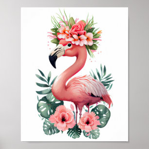 Minimal Flamingo Watercolor Art Elegant Bird Poster