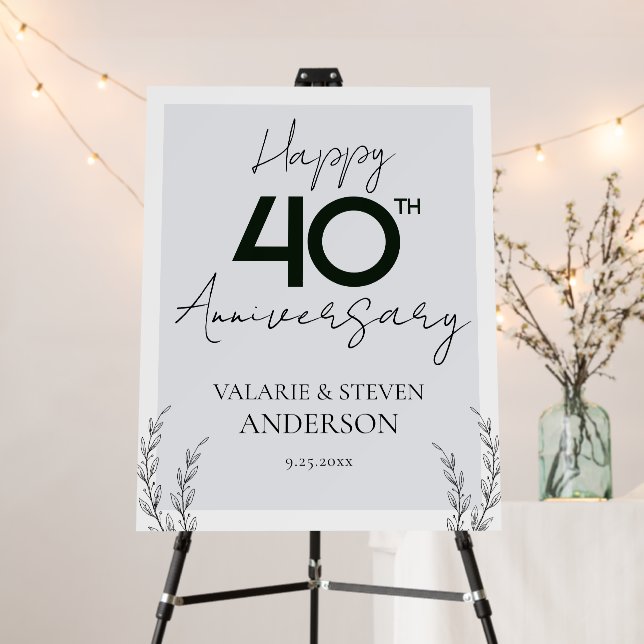 Minimal Floral 40th Wedding Anniversary Foam Board (In Situ (Stand))