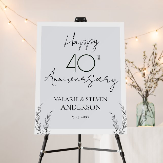 Minimal Floral 40th Wedding Anniversary Foam Board (In Situ (Stand))