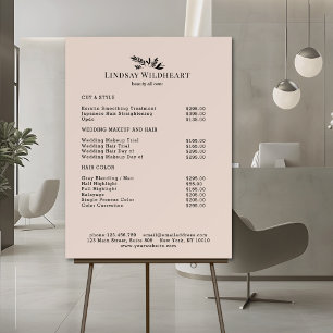 Minimal Floral Beige Botanical Beauty Price List Foam Board