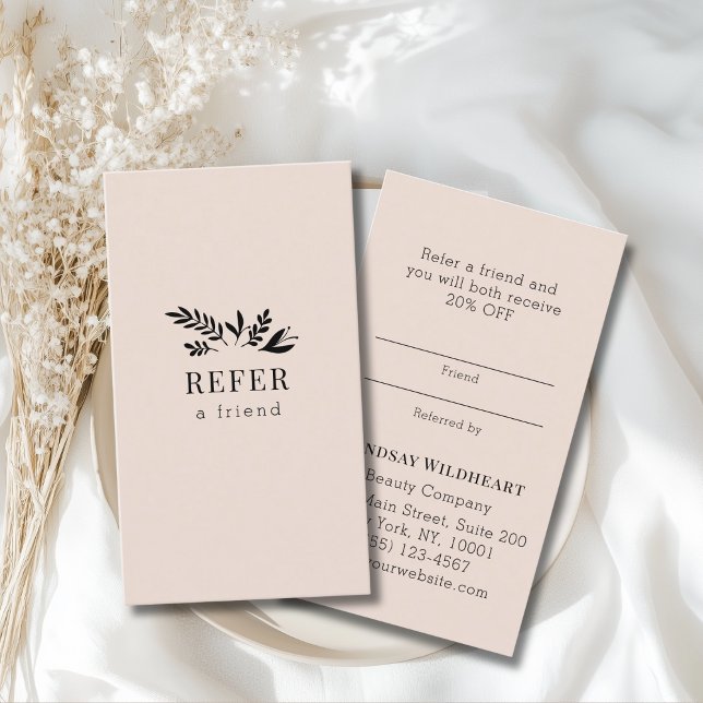 Minimal Floral Beige Botanical  Referral Card (Custom Minimal Floral Beige Botanical Referral Card)