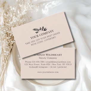 Minimal Floral Beige Botanical Salon Discount Card