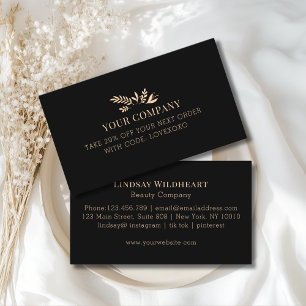 Minimal Floral Black Botanical Salon Discount Card