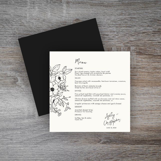 Minimal Floral Botanical Black on White Wedding Menu (Creator Uploaded)