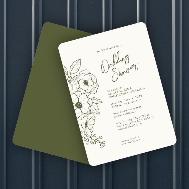 Minimal Floral Botanical Moss Green Wedding Shower Invitation (Creator Uploaded)