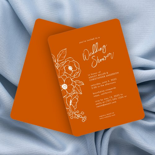 Minimal Floral Botanical Orange Wedding Shower Invitation