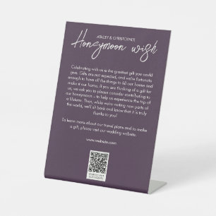 Minimal Floral Botanical Purple Honeymoon Fund Pedestal Sign