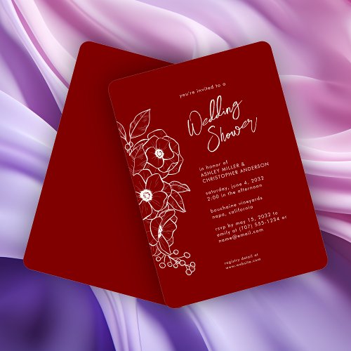 Minimal Floral Botanical Ruby Red Wedding Shower Invitation