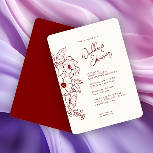 Minimal Floral Botanical Ruby Red Wedding Shower Invitation
