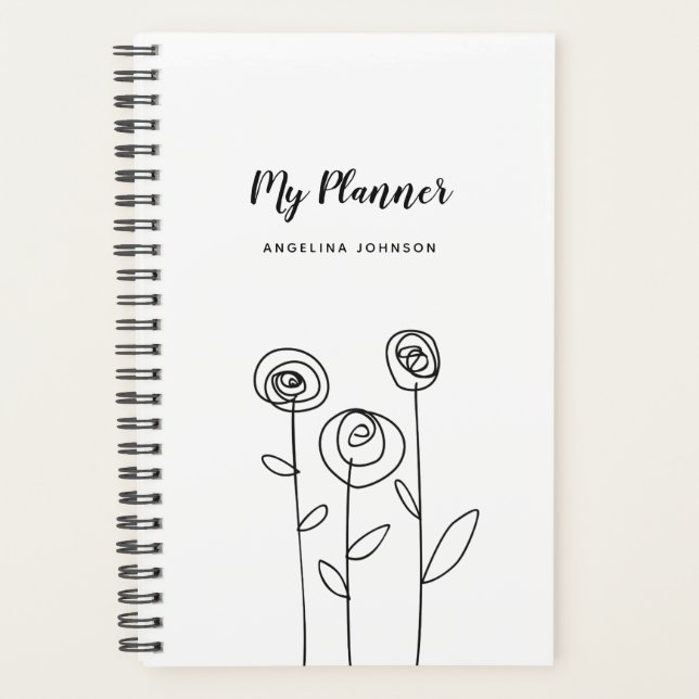 Minimal Floral Custom Name Planner (Front)
