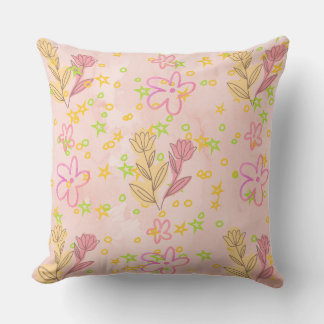 Minimal floral doodle pattern -pastel colour art throw pillow