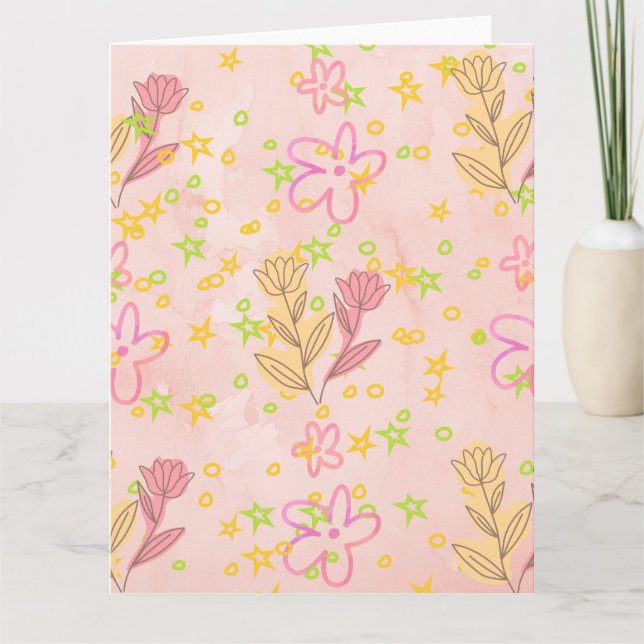 Minimal Floral Doodle Pattern –Pastel Pink pattern Card (Front)