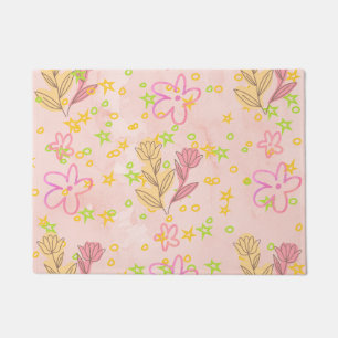 Minimal Floral Doodle Pattern –Pastel Pink pattern Doormat