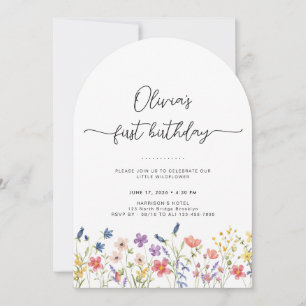 Minimal Floral First Birthday Arch Invitation