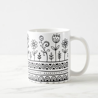 Minimal Floral Folk Pattern Mug – Boho Line Art