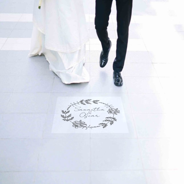 Minimal Floral Frame Wedding Vinyl Floor Decal (Wedding)