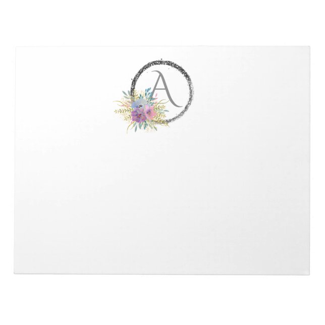*~* Minimal Floral Glitter Monogram Initial Girly Notepad (Front)