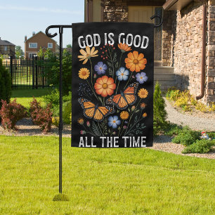 Minimal Floral God Is Good All The Time Garden Flag