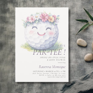 Minimal Floral Golf Ball Let's Par-Tee Baby Shower Invitation