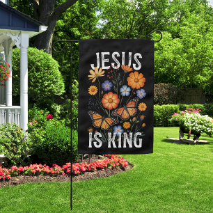 Minimal Floral Jesus Is King Modern Christian Garden Flag