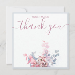 Minimal Floral Light Blue Thank You Name Note Card