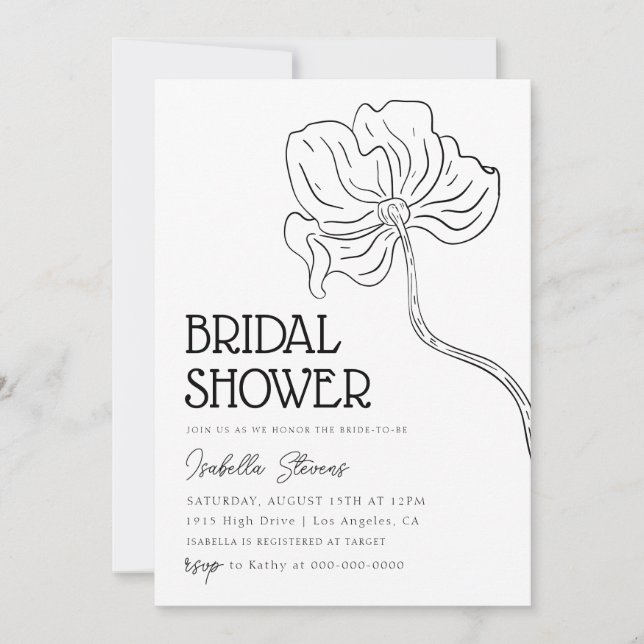 Minimal Floral Line Art Bridal Shower Invitation (Front)