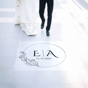 Minimal Floral Modern Monogram Wedding Floor Decals