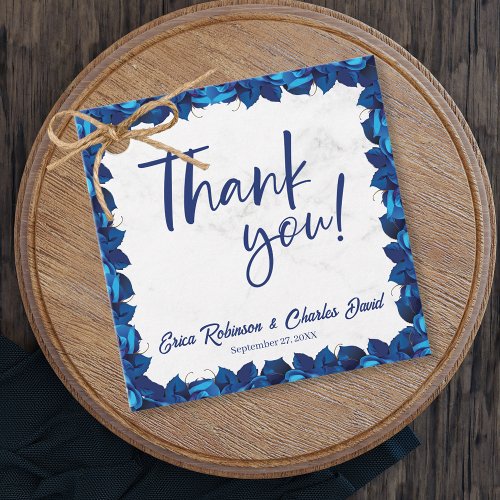 Minimal Floral Navy Blue Thank You Wedding Favor Tags