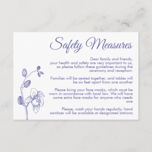 Minimal floral orchid modern purple safety measure enclosure card