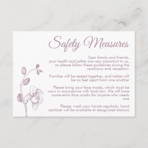 Minimal floral orchids modern safety measures enclosure card