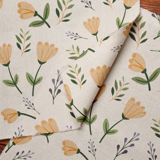 Minimal Floral Print in Yellow & Green Fabric