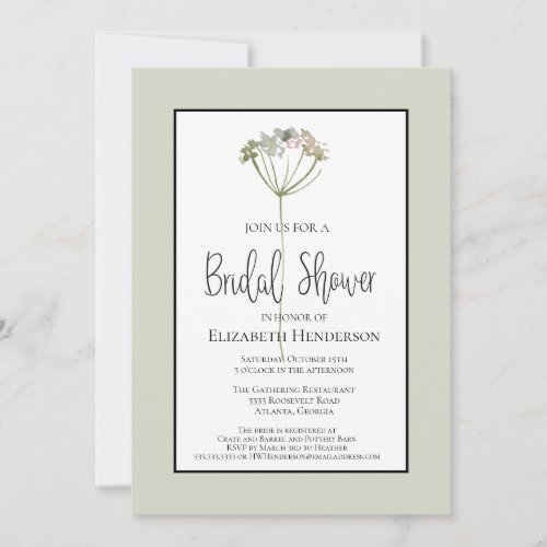 Minimal Floral Sage Green Purple Bridal Shower Invitation