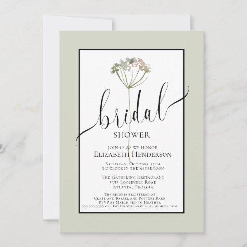 Minimal Floral Sage Green Script Bridal Shower Invitation