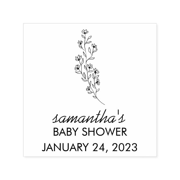 Minimal Floral Script Baby Shower Invitation Desig Self-inking Stamp