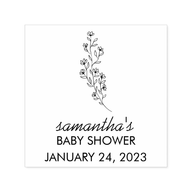 Minimal Floral Script Baby Shower Invitation Desig Self-inking Stamp (Design)