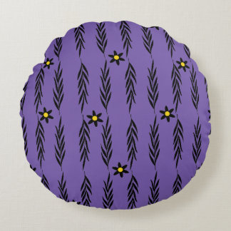 Minimal Floral Seamless Modern Botanical Daisy Pa Round Pillow