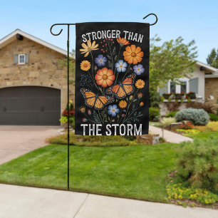 Minimal Floral Stronger Than The Storm Christian Garden Flag