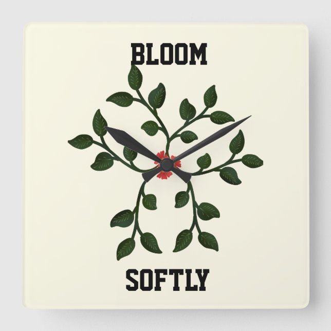 Minimal Floral Vine Design  | Elegant Botanical  Square Wall Clock (Front)
