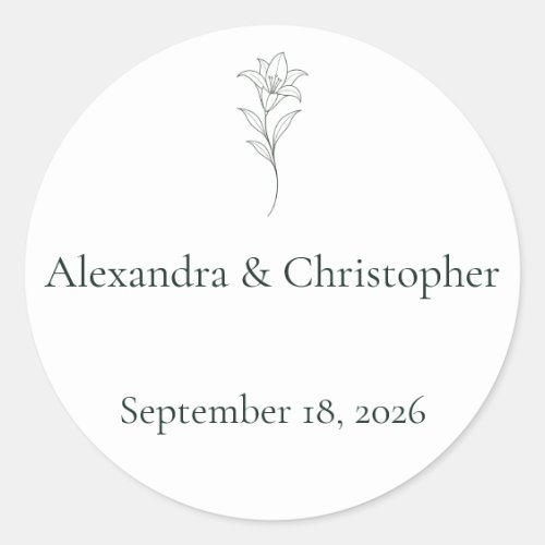 Minimal Floral Wedding Envelope Seal Classic Round